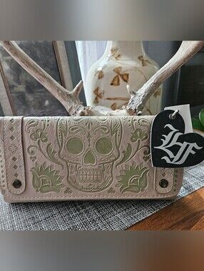 RARE VINTAGE Loungefly Sugar Skull Embossed Flap Wallet - OG Heart Logo - NWT